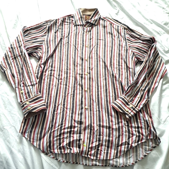 Tailorbyrd| Men's Striped button down collared Shirt - Multicolor - Picture 2 of 8